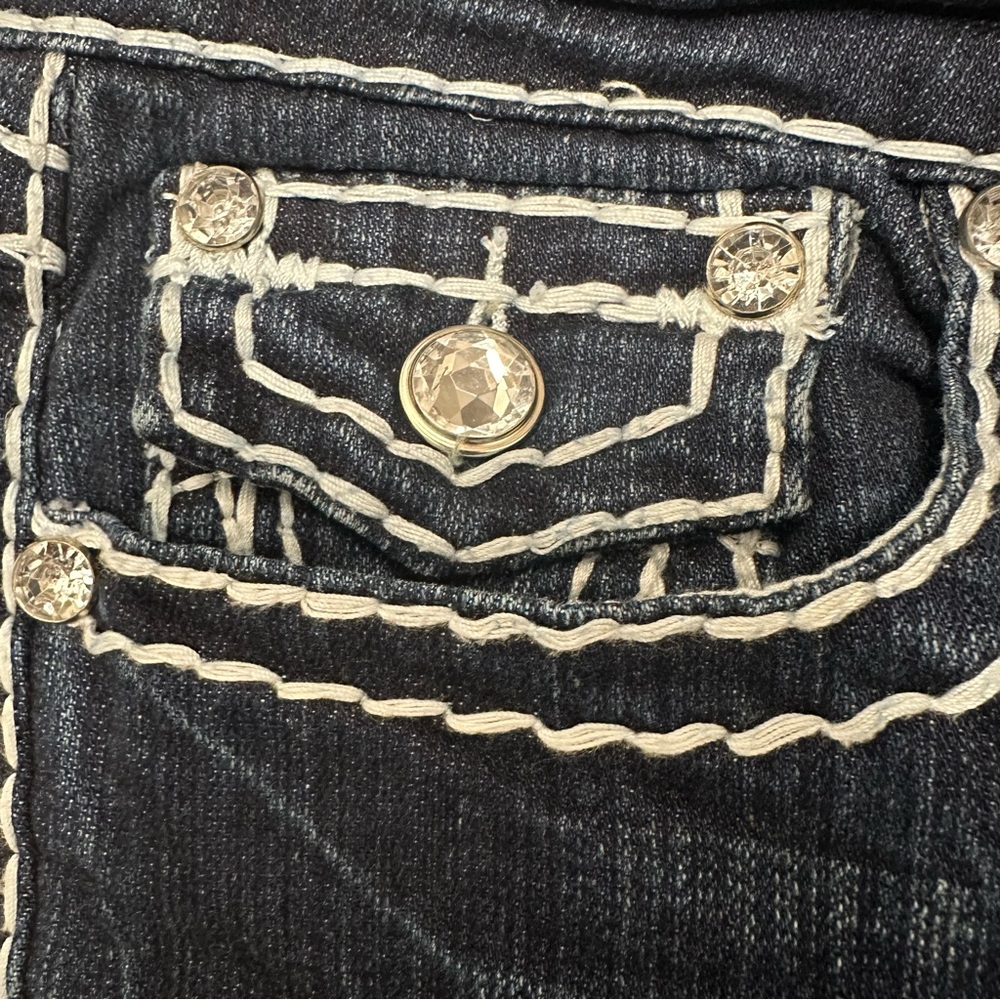 LA Idol Dark Blue Embellished Skinny Jeans with Contrast Stitching 11 - Picture 10 of 16
